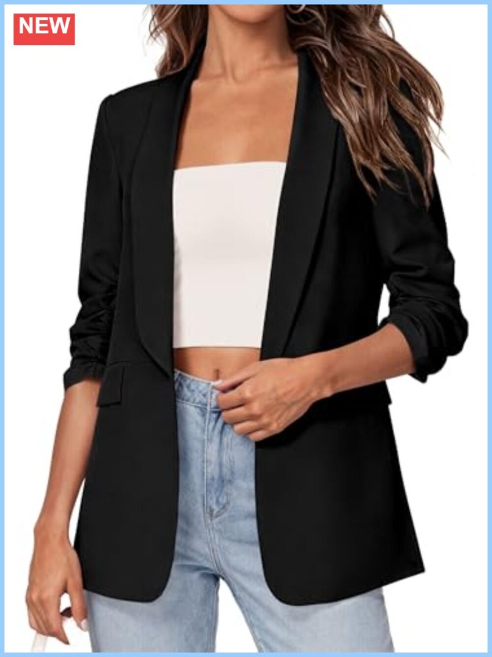 Women's Business Casual Blazer 3/4 Sleeve Shawl Lapel Slim Fit Suit Jacket